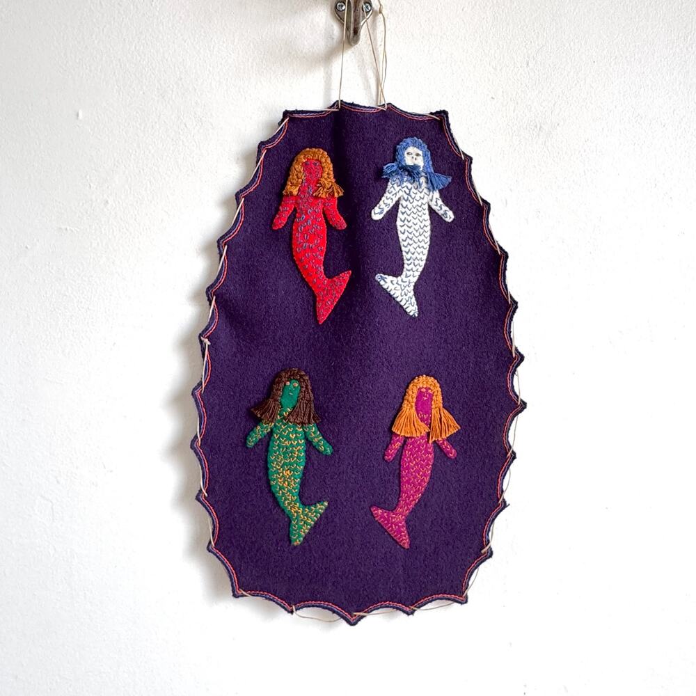 Vintage Inuit Felted Wool Embroidered Sedna Wall Hanging